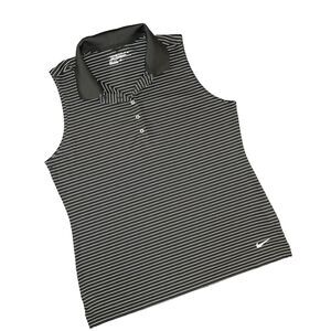 Nike Golf Womens Sleeveless Polo Shirt L Black Striped Dri-Fit Tour Performance